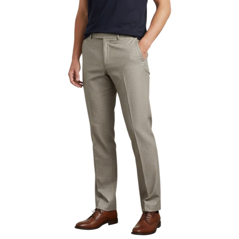 Axist Men 34x29 Brown Check Flat Front Dress Pants Straight Leg Career Office - Picture 1 of 13